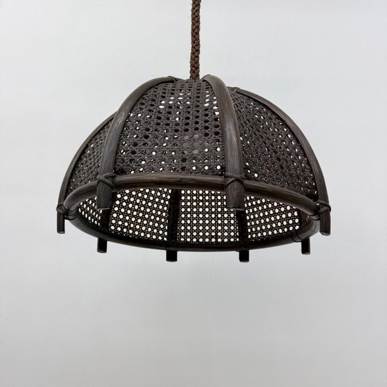 Image 1 of Vintage rattan and webbing hanging lamp 1970s retro