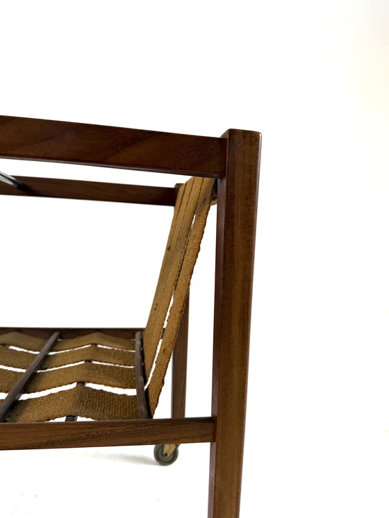 Image 1 of Vintage Danish teak and jute magazine basket '60