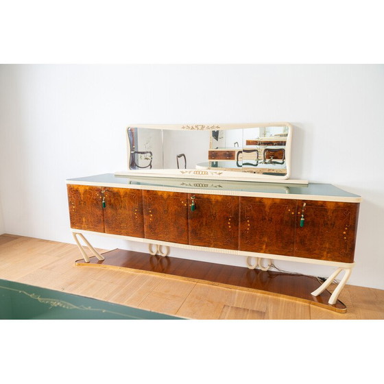 Image 1 of Vintage walnut, glass and brass lounge set, Italy 1950