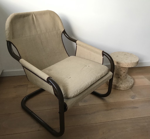 Fauteuil en toile tubulaire Bauhaus Mid Century - années 1980