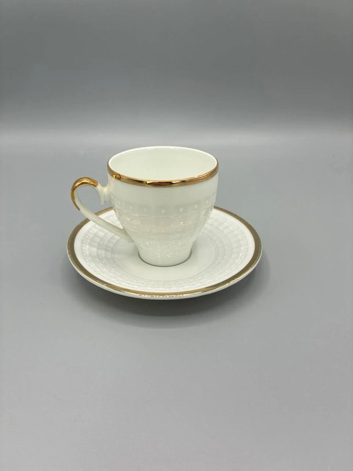 Coffee cup and saucer – Edelstein Bavaria – Koblenz pattern – gilded relief porcelain – decoratieve objecten (photo 2 of 3)