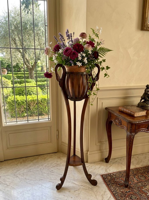 Élégant porte-pot de fleurs vintage en bois de cerisier