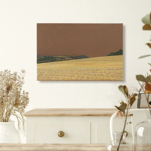 Dipinto unico, campo di stoppie, pezzo unico dipinto a mano, 30 x 20 cm, pittura acrilica su tela