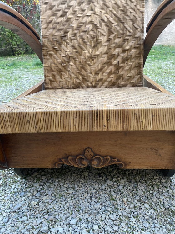 Image 1 of Paar koloniale Art Deco-fauteuils in rotan en teak
