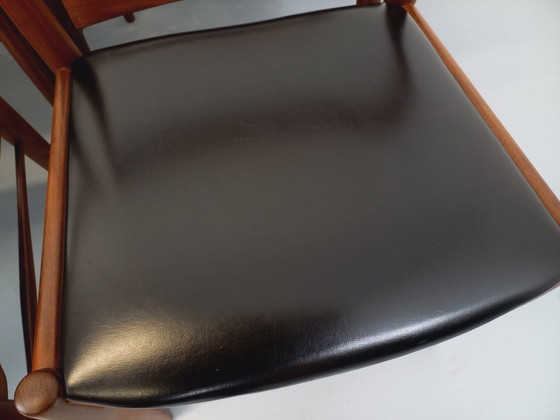 Image 1 of Set of 6 vintage Danish Scandinavian chairs by Aerthoj Jensen & Molholm in teak and skai from the 1960s