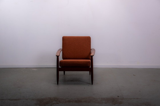 Image 1 of Fauteuil confortable en teck et rotin, style Mid-Century, vers 1970