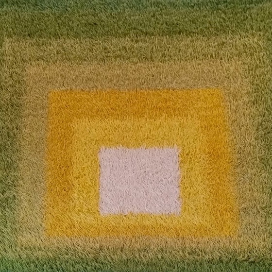 Image 1 of 1970s Mid-Century Modern "Homage to the Square" Shag Rug – Geometric Op-Art Textile / Wall Tapestry