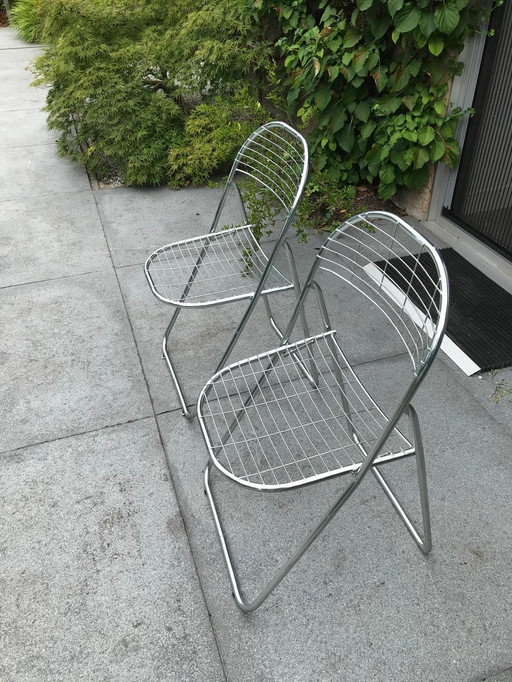 Chaise pliante IKEA - chaise en fil de fer - acier inoxydable - Niels Gammelgaard - 80's