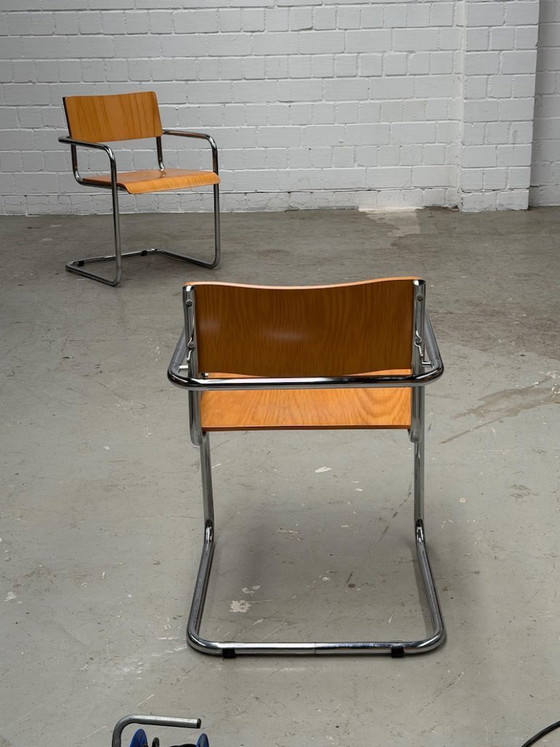 Image 1 of Bauhaus | Sillón modernista italiano | Acero tubular y madera contrachapada | Plurma | Italia | Mart Stam | Cromo