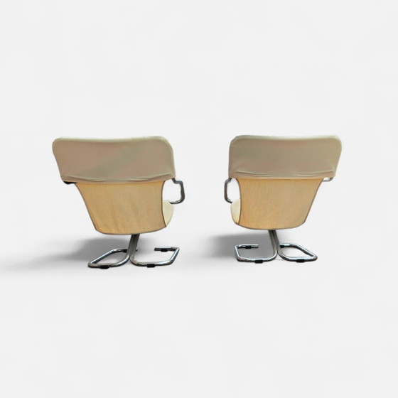 2 x Silla cantilever tubular cromada con asiento de lona color crema – Sillas auxiliares, Chrome, Canvas (photo 10 of 10)