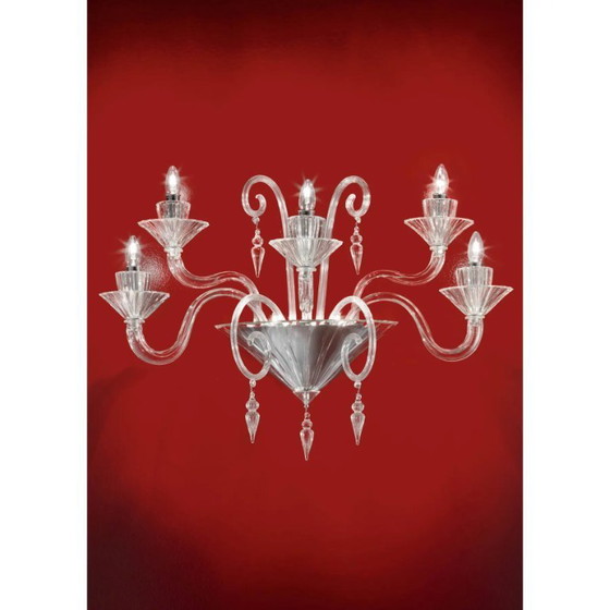 Image 1 of Statement Imperial Murano Glass „Rigadin“ Wandleuchte aus transparentem Glas