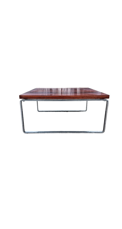 Table basse vintage chromée et pallisandre