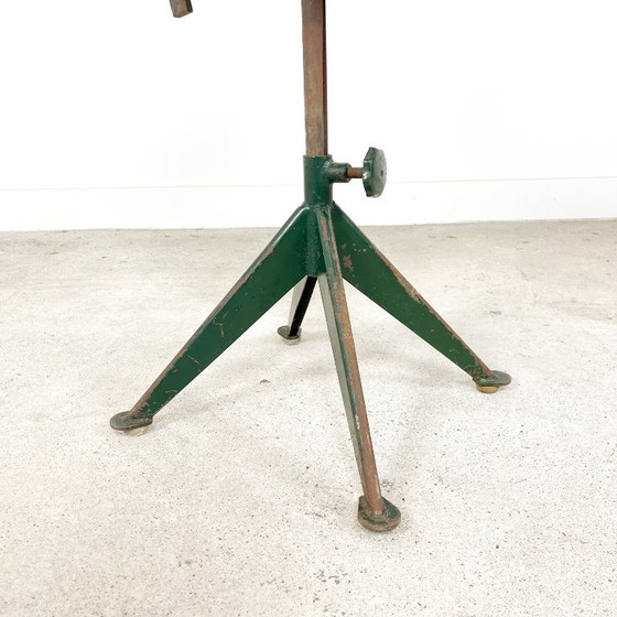 Industrial stool with wooden seat and backrest, green, Sormel, Office chairs, Metal, Brown, Vintage (photo 6 of 11)