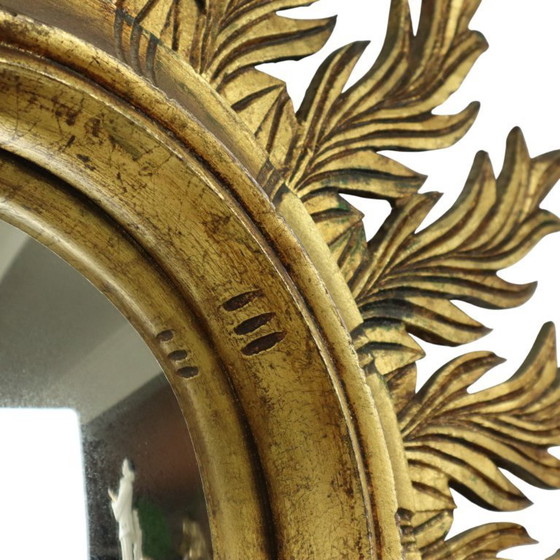 Image 1 of Large Rare Wooden Sun Mirror Sunburst Gold Leaf XL 86cm