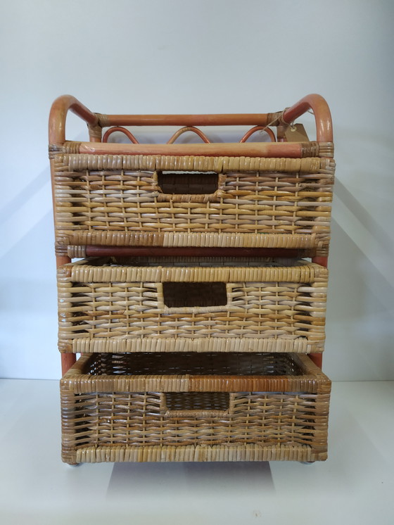 Image 1 of Vintage Jaren 70 Rotan Rattan Boho Style Bijzetkastje Ladekastje