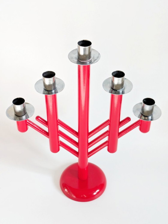 Image 1 of Vintage Aarikka Finland Rapsodia Red Candelabra | 1980s Scandinavian Design