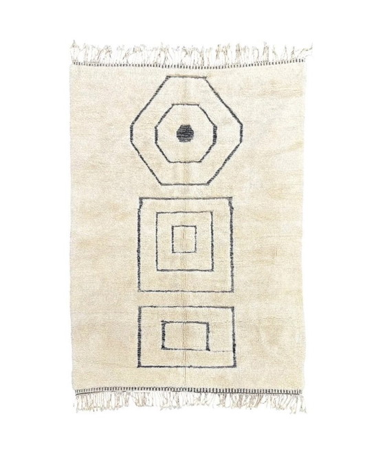 Image 1 of Moroccan Berber Beni Ourain Rug 180x270 cm - White Authentic Wool Carpet - Modern Design Rug