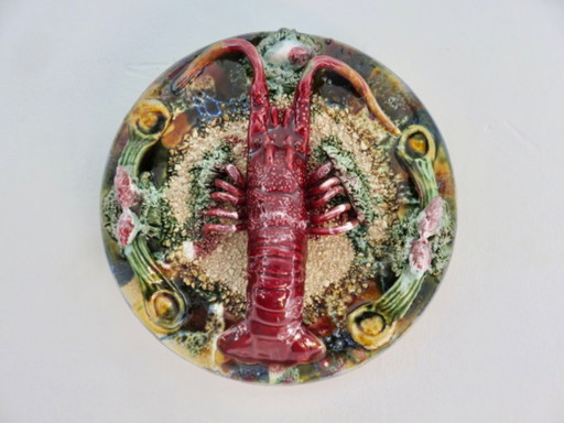 Antiek majolica "kreeft" wandbord, Caldas de Rainha, Palissy, jaren 30