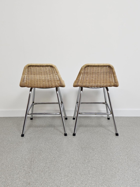 Vintage stool Rohé Noordwolde, Rattan, Chrome, Beige (photo 6 of 8)