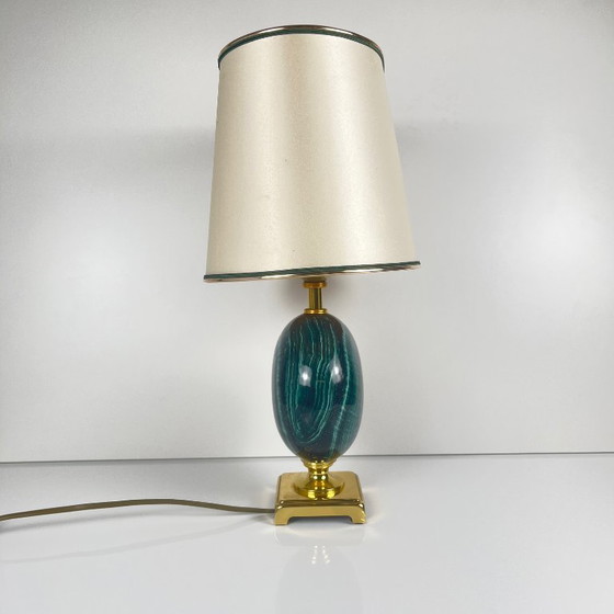 Image 1 of Lampada da tavolo della Maison Le Dauphin in ottone e malachite verde imitazione, 1980