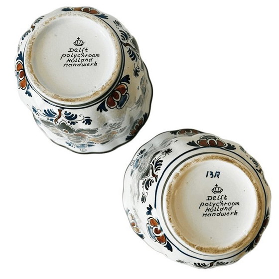 Vintage set of Delft Polychrome Dutch Handmade flower pots with floral motif, 1960s – Delft Polychroom Holland (photo 5 of 6)