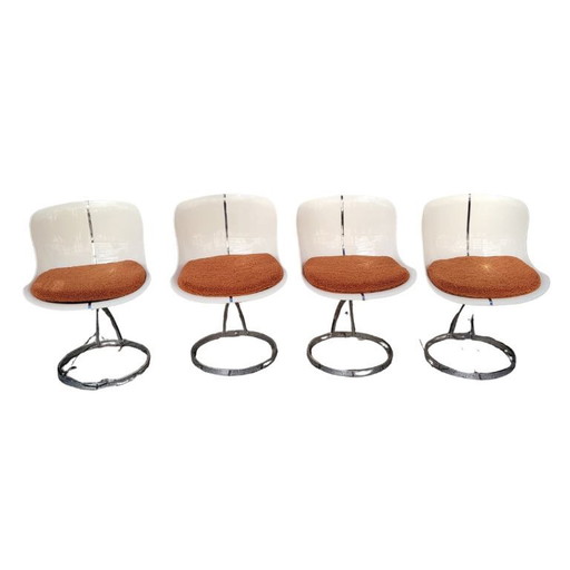 (4) Goldfinger Chairs, nach Michel Cadestin, Space Age Stil, Fiberglas und Chromstahl, 90er Jahre – Frankreich