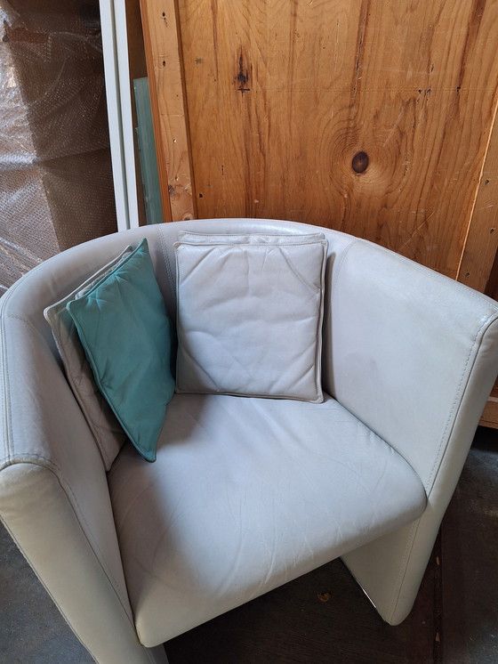 Image 1 of 2 Gray White Leather Club Chairs With Matching Footstool