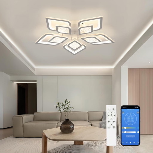 EASY EAGLE Modern LED Ceiling Light: 48W Dimmable Ceiling Lamp with Remote Control 3000K-6500K, 61CM Ceiling Light for S