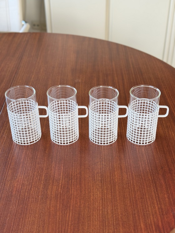 Image 1 of 4 Bauhaus glasses with metal holder Josef Hoffmann, Bieffeplast style