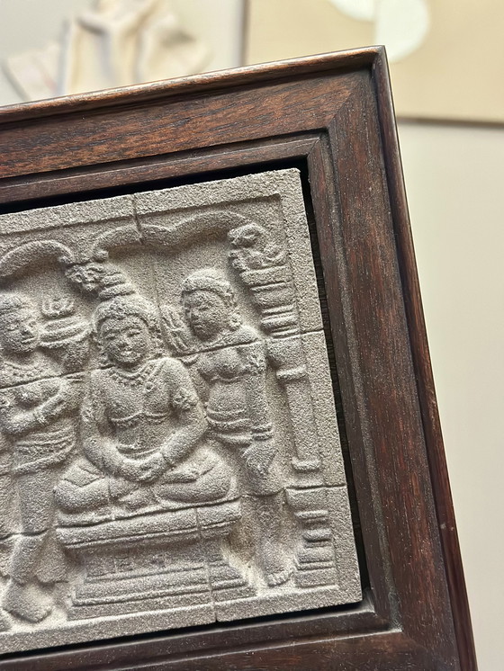 Image 1 of Gerahmtes Steinrelief – Nachbildung von Borobudur – Java, Indonesien