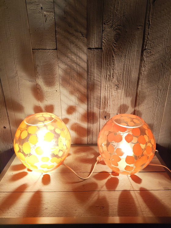 Image 1 of vintage IKEA Knubbig tafellamp set in een zeldzame oranje/rode uitvoering