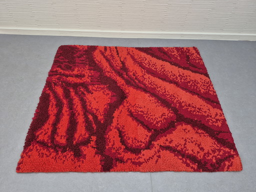 Vintage red marbled rug. Smyrna hand-knotted rug.