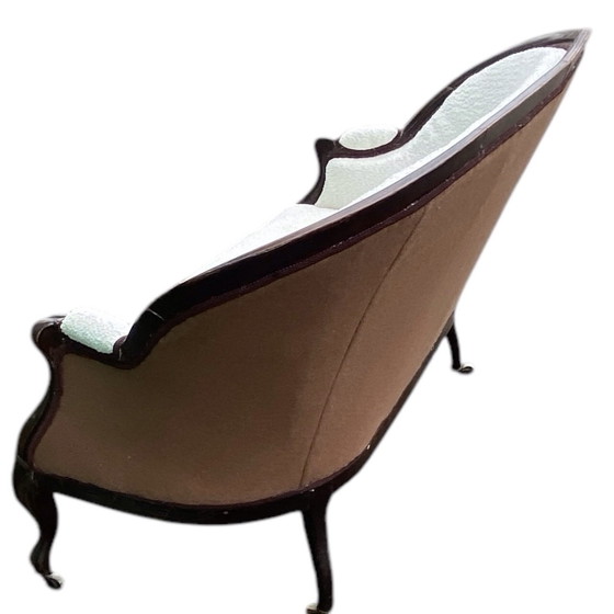 Banc ancien, retapissé, Bois, Textile, Marron (photo 6 sur 9)