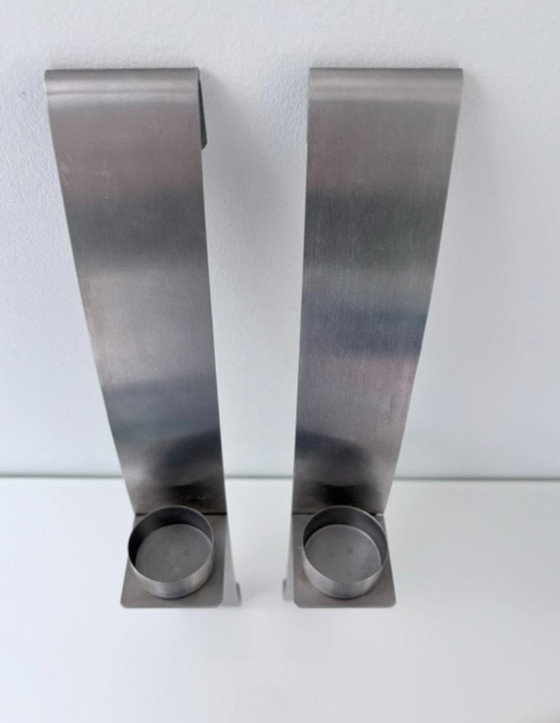 Set aus 2 Edelstahl Design Wandkerzenhaltern 39,5 cm – Rostfreier Stahl (photo 9 of 13)