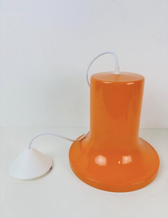 Image 1 of Orange enamel pendant lamp, modernist/space age design 1960