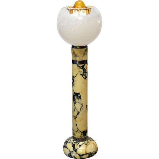 Mid-century vloerlamp met marmeren voet en steel en lampenkap, Italië 1970