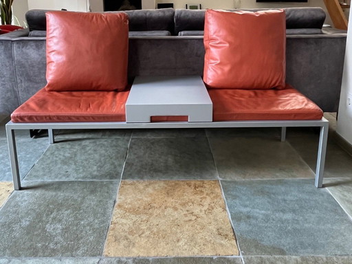 Havink leather sofa with cushions and table