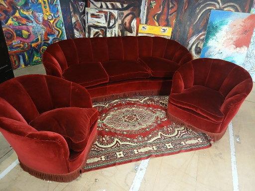 Conjunto de sala de estar estilo Gio Ponti con diseño de concha