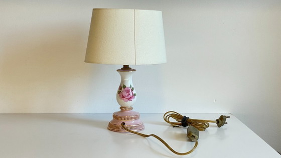 Image 1 of Ceramic Lamp, Italy, Roses and Gold