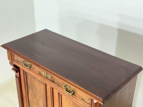 Image 1 of Beautiful antique Gründerzeit (late 19th-century) vertiko chest of drawers circa 1900 – elegant walnut veneer & brass fittings