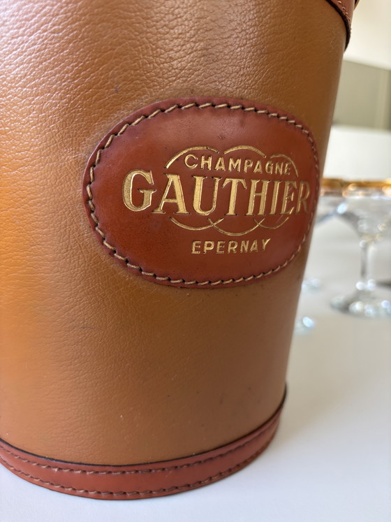 Image 1 of Vintage Gauthier champagnekoeler met leer 