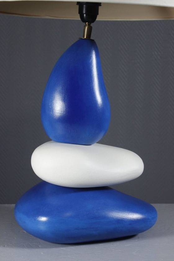 François Chatain - Large Pebble Ceramic Vintage Post-Modern Design Lamp 1990s, Table lamps, White (photo 10 of 12)