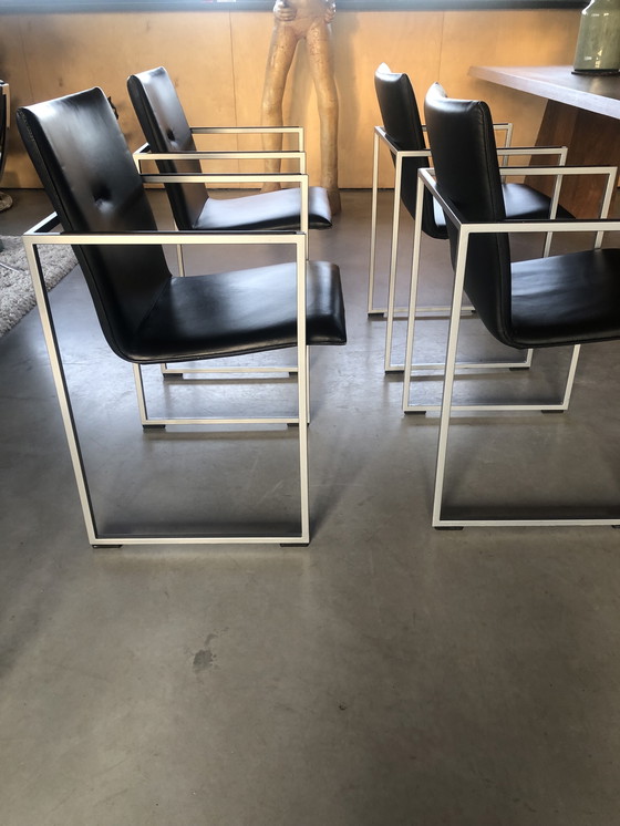 Image 1 of Arco Frame chairs 4 pcs black leather/aluminum