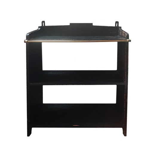 Blackened Wood Hanging Shelf with Brass Details, 1930s