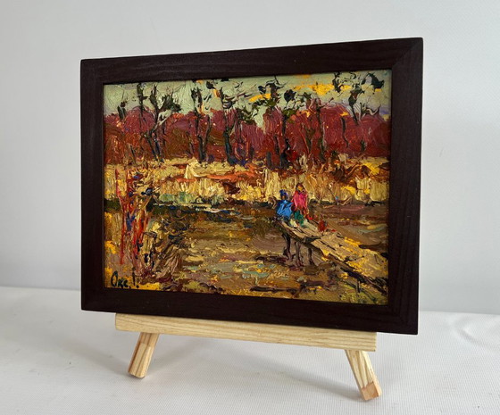 Image 1 of Original Oil Painting Autumn River Landscape On the autumn river