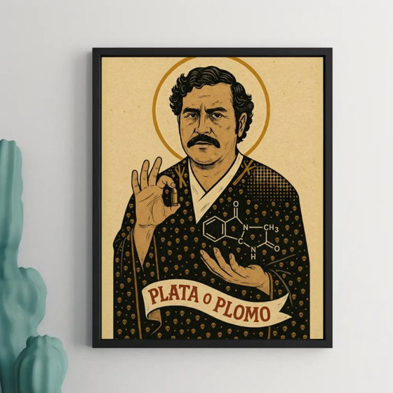 Framed Art Print with Pablo Escobar Motif, Paper, Black, Modern (photo 2 of 5)