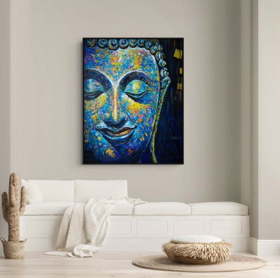 Image 1 of Unique hand-painted Buddha painting “Ocean of Calm” – Seksak Jaichumchen – 100×120 cm