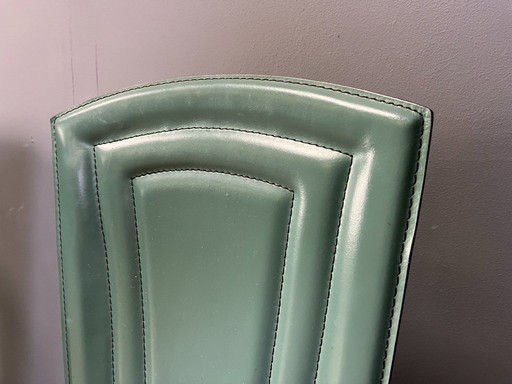 Sedie da pranzo vintage in pelle verde, anni '80 - set di 4
