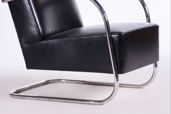 Set di sedute Bauhaus restaurato, di Mücke-Melder, cromo, pelle, ceco, anni '30, Zona salotto, Legno, Nero (foto 4 di 17)