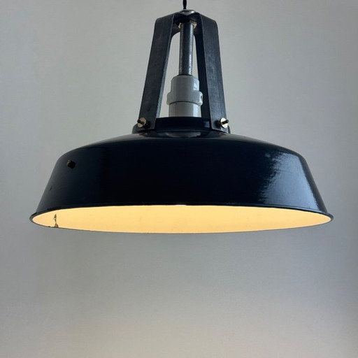 Paar Vintage-Industrie-Hängeleuchten aus emailliertem „Mazda“-Design, 35 cm